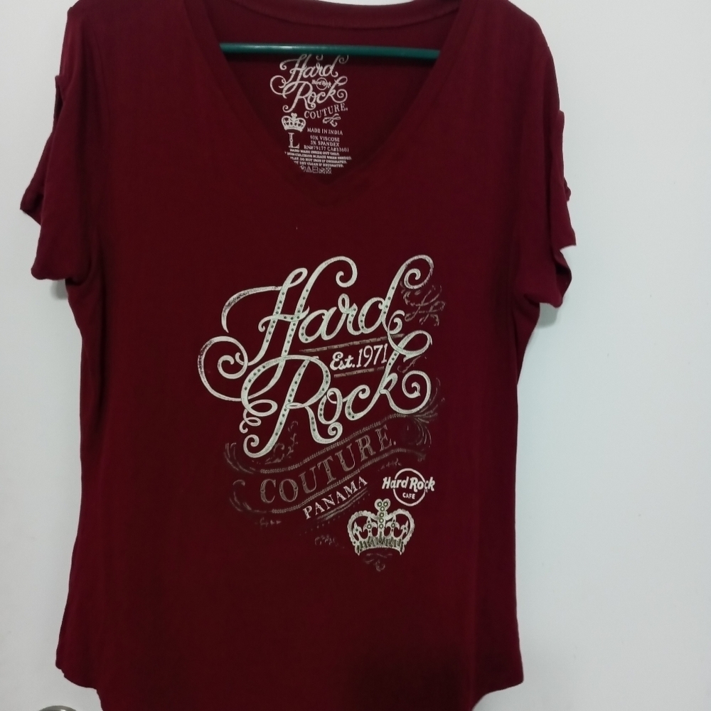 Hard Rock Couture Panama Short open crisscross Sleeves Stretchy T Shirt